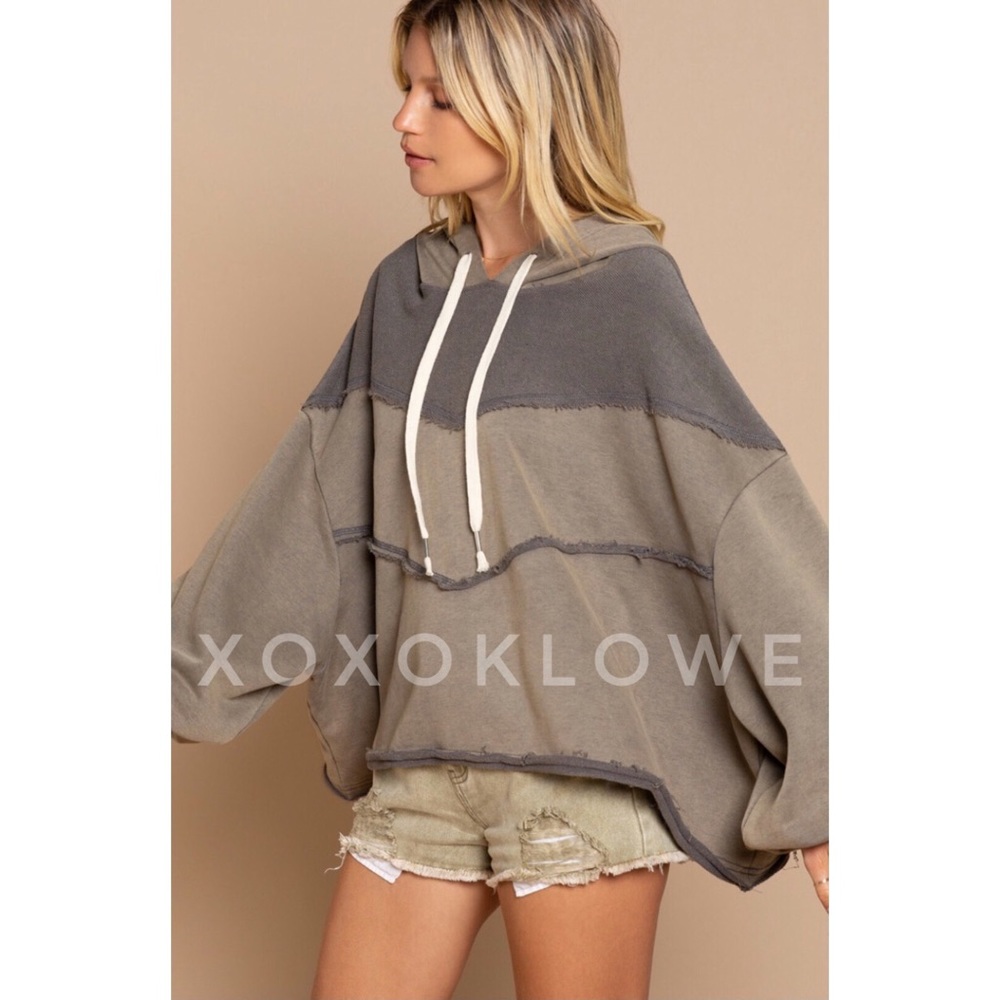 POL Charcoal Gray French Terry Oversized Hoodie Top - Picture 8 of 11